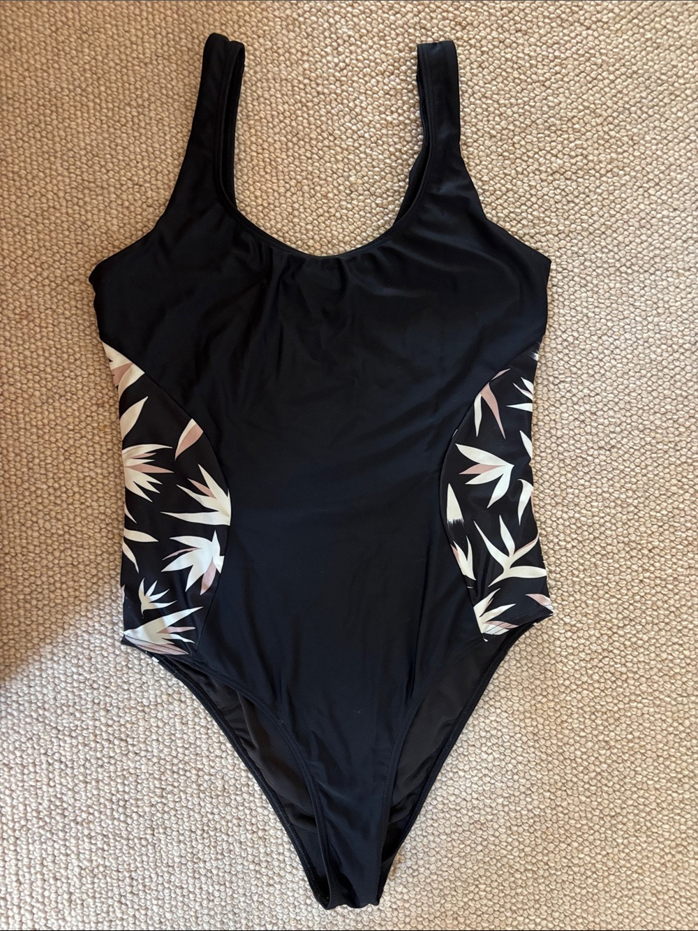 SEEA Lola Black One-Piece Swimsuit with Neutral Leaf Panel